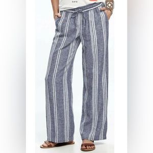 Old Navy Linen Pants Blue White Strips. Mid Rise. Size XS